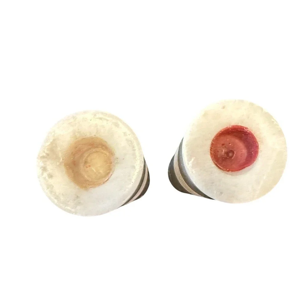 Vintage Marble MCM Candlesticks Pair White‎ & Grey 9”